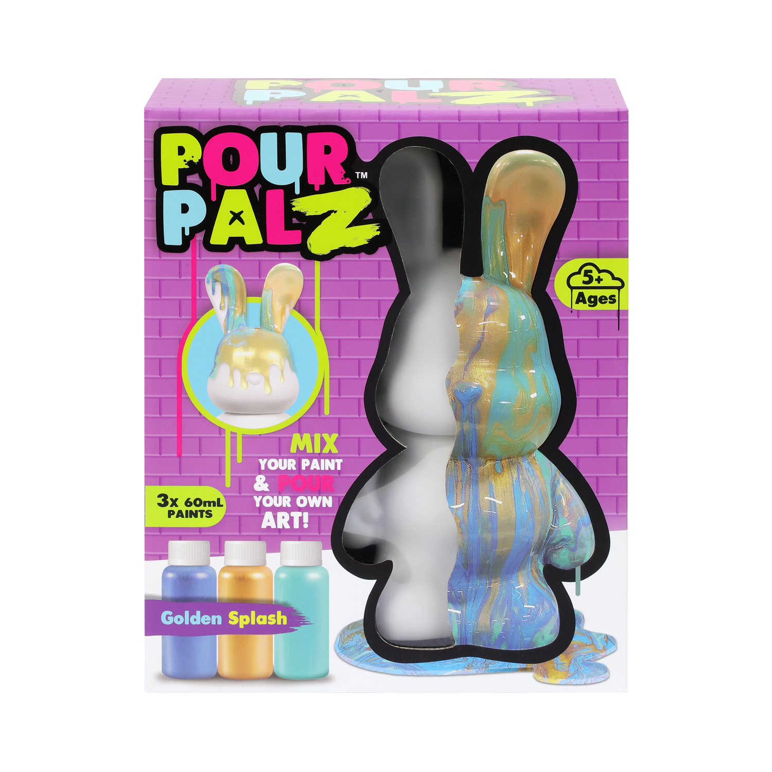 Pour PalZ Large Paint Bunny GOLDEN SPLASH & TUTTI FRUTTI — TOYMONSTER